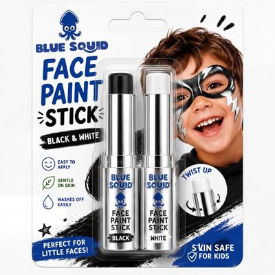 Blue Squid Black & White Face Paint Stick - Water based Body Paint for Adults & Kids - Vegan Hypoallergenic Twist-Up Non-Toxic Makeup Stick for Cosplay, & SFX (Black & White)