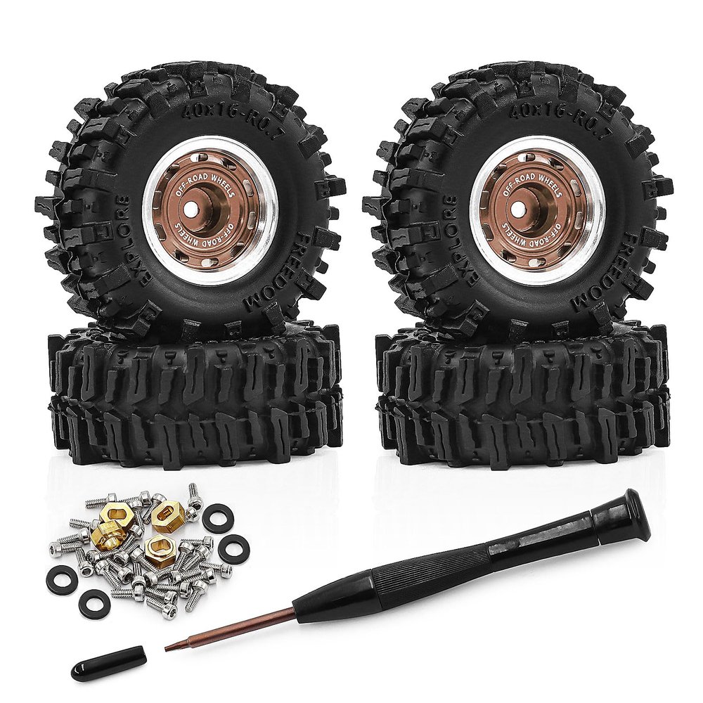 0.7 Inch RC Crawler Tires and Wheels Set 4016mm for 1/30 Scale Axial SCX30 (Bronze)