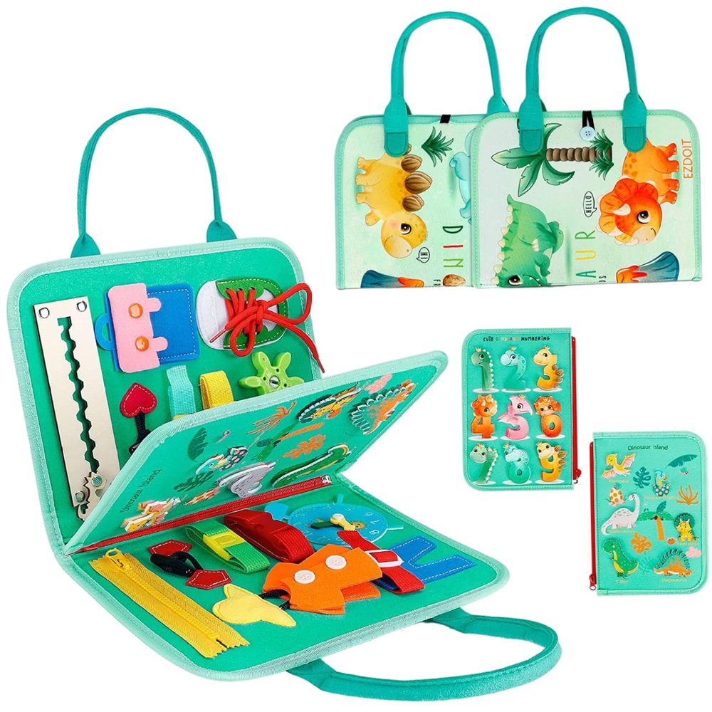 Nuiorfty Busy Board Educational Montessori Felt Busy Book for Toddler with Handle to Learn About Gears, Shoelaces, Buttons, Zippers, Buckles & More