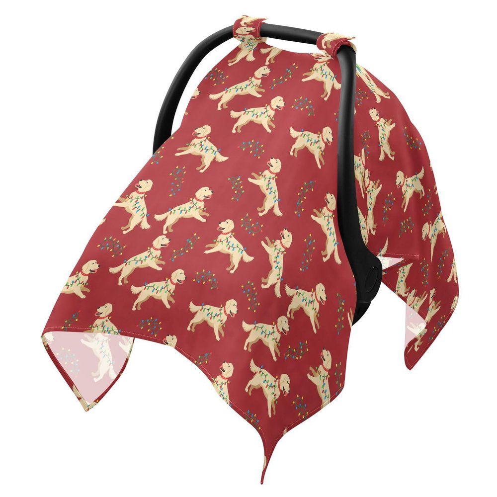 Christmas Dogs Red Print Baby Car Seat Cover Breathable Infant Car Seat Cover for Babies Lightweight Carseat Canopy Muslin Cotton Baby Carrier Covers for Boys Girls