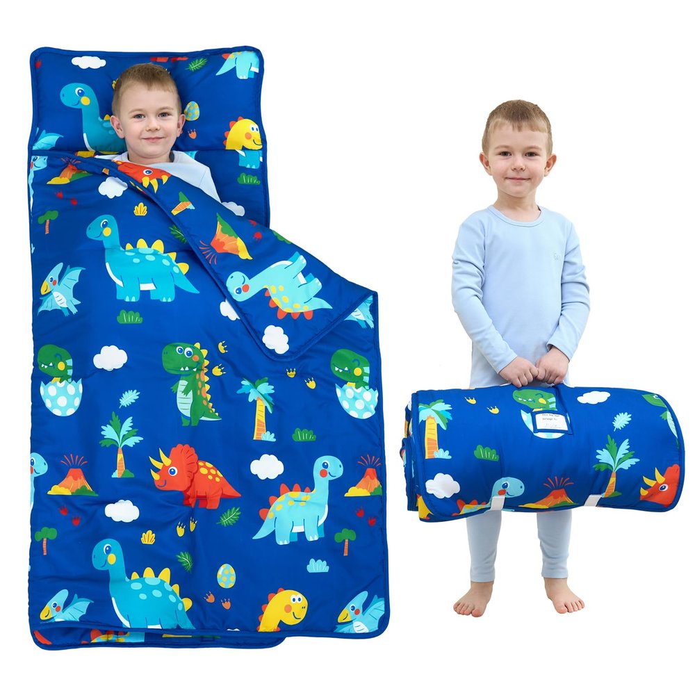 Cloele Dinosaurs Toddler Nap Mat,Sleep Bag for 3-7Age,Portable,53x21in,Blue