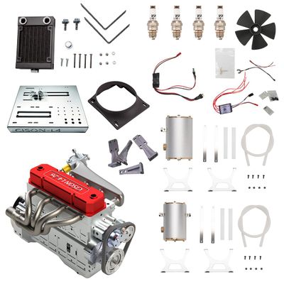 CISON L4-26 Engine Assembly Kit + Start Kit, DIY Miniature OHV Inline 4-Cylinder 4-Stroke Water Cooled Engine Model for RC Car Display Collection (Kit Version)