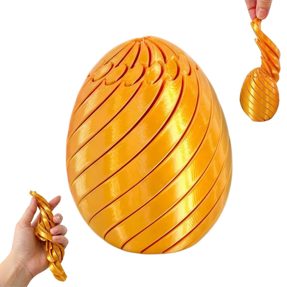 3D Printed Slippery Egg Fidgets, Twisty Fidget Egg, Rotating Fidget Puzzle Toy for Stress Relief, 3D Printed Fidget Egg, Colorful Desk Fidget Toy for Easter Gifts (Gold, L)