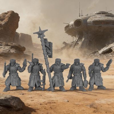28mm Scale Unpainted Resin Greatcoat Officers & Banner Bearer for Sci-Fi Tabletop RPG Game, 1:56 Wargaming Miniature Game, RPG Accessory, Command Squad Elite Frontier Command Squad 5pc Set - AS968