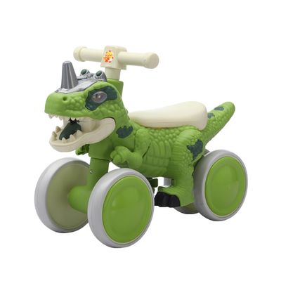 KXYLUMI Dinosaur Balance Bike for 1-3 Year Olds, 4-Wheel No-Pedal Bike for Walker, Ride on Toys for Toddlers with Music and Mist Spray, First Birthday Gift for Boys & Girls (Green)