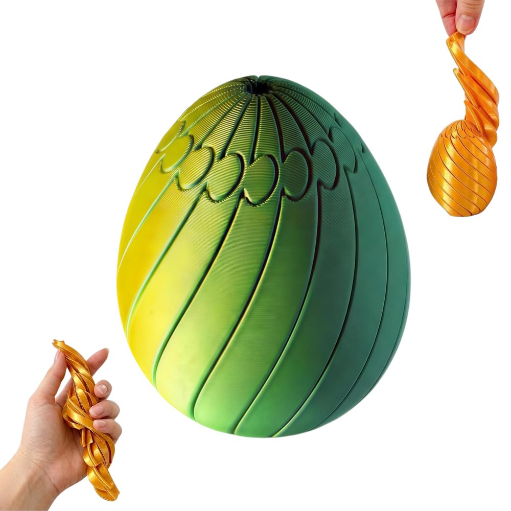 3D Printed Slippery Egg Fidgets, Twisty Fidget Egg, Rotating Fidget Puzzle Toy for Stress Relief, 3D Printed Fidget Egg, Colorful Desk Fidget Toy for Easter Gifts (Gradient Green, L)