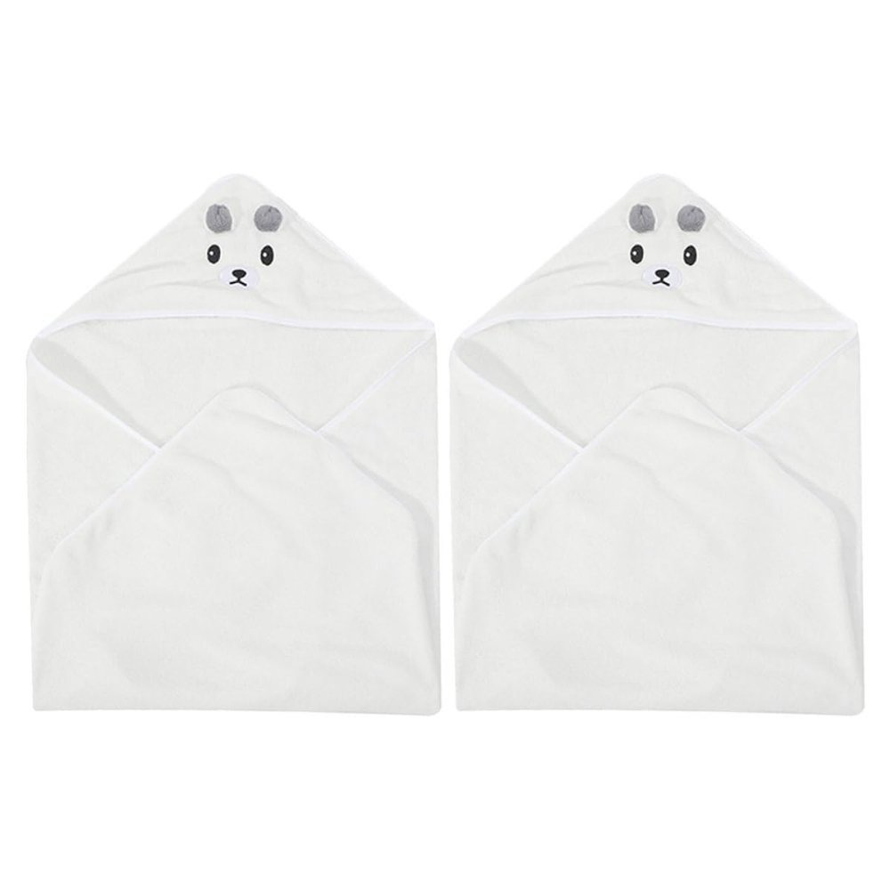 2pcs Hooded Bath Towels for Babies, Super Soft Coral Fleece, Absorbent Hooded Shower Towels, White Bath Wraps for Newborns
