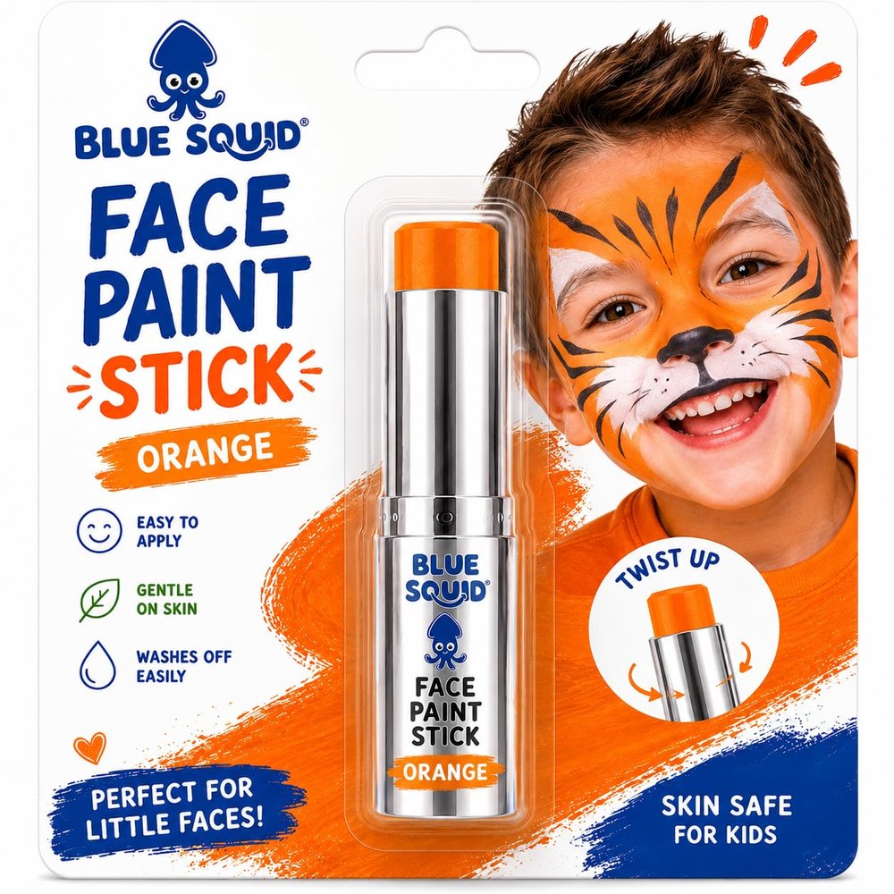 Blue Squid Orange Face Paint Stick - Water based Body Paint for Adults & Kids - Vegan Hypoallergenic Twist-Up Non-Toxic Makeup Stick for Cosplay, & SFX (Orange)