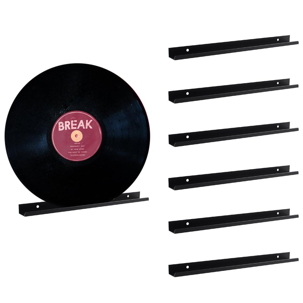 INCREWAY 30 cm Vinyl Record Holder 6 PCS Metal Album Display Stand Wall Mounted CD Organizer Vinyl Record Shelf Kitchen Bathroom Shelf Music Collector's Home Decoration (Black)