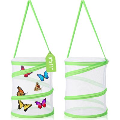 Sherr Butterfly Habitat Cage Clear Mesh Mini Butterfly Net Habitat Container, Terrarium Pop up 9" x 11" Tall(2 Pack,Green)