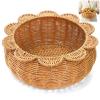 YIMITEE Scalloped Rattan Basket, 12 Inch Imitation Rattan Hand Woven Serving Tray, Round Woven Storage Organizer for Home, Kitchen, Coffee Bar, Bathroom, Bedroom view 1