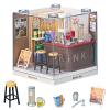Miniature Lounge Bar DIY Kit with Acrylic Display Case Cozy Mini Bar Dollhouse Scene, Tool-Free Craft Set for Teens, Adults & Beginners view 1