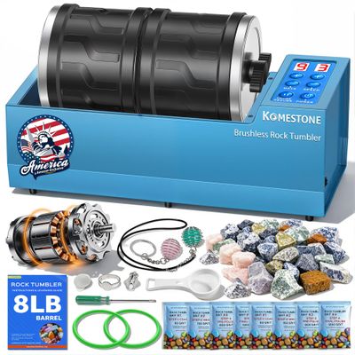 Dual-Barrel Rock Tumbler Kit 8LB Extra Large Capacity (4LB 2), Brushless Motor & Heavy Metal Base, 3 Speeds & 9-Day Timer, Rock Polisher for Adults & Collectors, Full Accessories Included