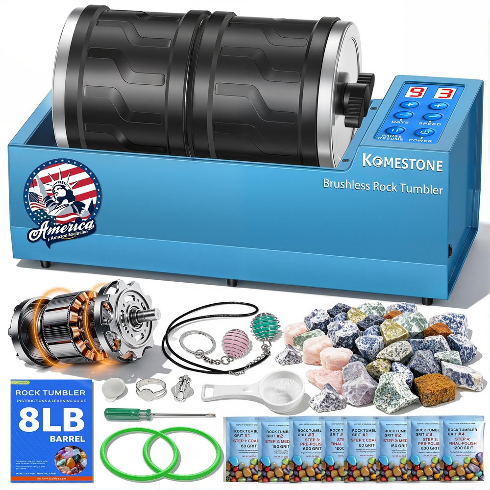 Dual-Barrel Rock Tumbler Kit 8LB Extra Large Capacity (4LB 2), Brushless Motor & Heavy Metal Base, 3 Speeds & 9-Day Timer, Rock Polisher for Adults & Collectors, Full Accessories Included