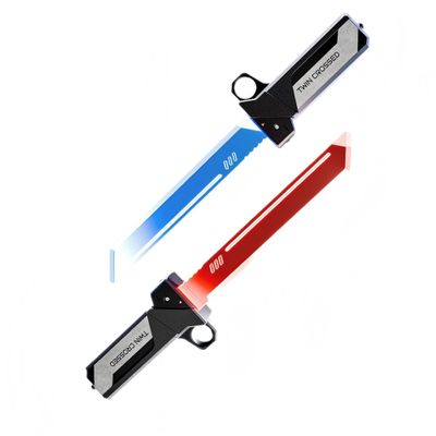 CHINEYDY Twin Crossed Dual-Blade Light Sword, Red and Blue, Retractable Swing-to-Extend Blade, 2-in-1 Reversible Hilt, Cosplay Prop