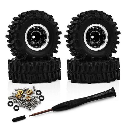 4PCS 0.7" Beadlock Tires Metal Wheels 1.57"x0.63" Sticky Foam-Filled Tires for scx30 upgrades 1/30 RC Crawler for redcat ascent 32 upgrades (New Black)