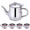 Ameble Kids Tea Set Includes Portable 330ml Stainless Steel Long Spout Teapot with Filter Screen and 4 70ml Cups for Children Camping Home Kids Tea Set, Small Teapot, Stainless Steel view 1