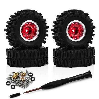 4PCS 0.7" Beadlock Tires Metal Wheels 1.57"x0.63" Sticky Foam-Filled Tires for scx30 upgrades 1/30 RC Crawler for redcat ascent 32 upgrades (New Red)