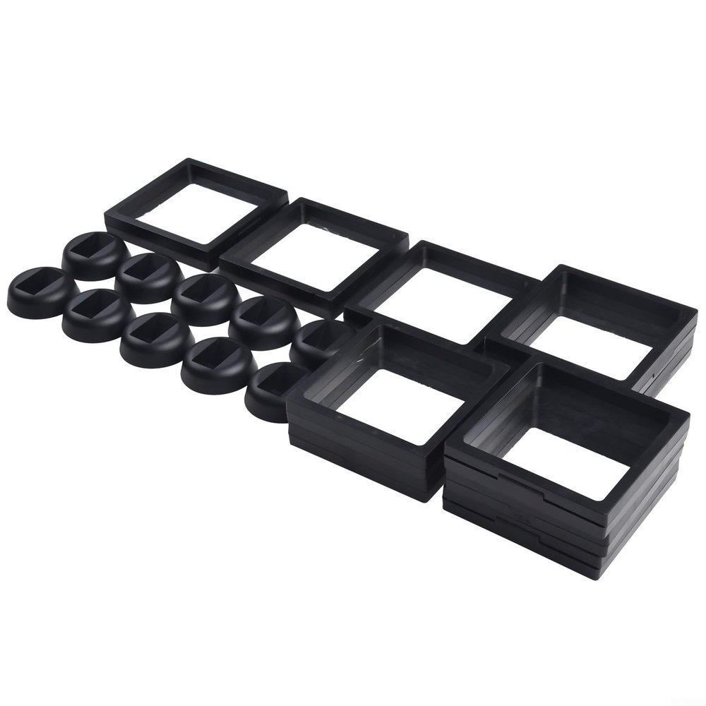 Black Plastic Coin Display Frame 110x110mm, 3D Floating Holder for Medals Stamps Jewelry Chips, Round Base Storage Box Set(black)