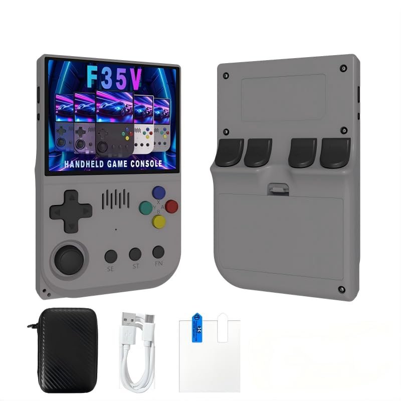 F35V Retro Handheld Game Console, Video Game Console with 64G Built-in 18000+ Games, 4000mAh Rechargeable, Support 30+ Simulators, Linux System, 3.5 Inch IPS Screen Portable Pocket (Gray)