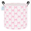 LANGYASHAN Pink Bowknot Laundry Basket Canvas Fabric Collapsible Organizer Basket for Girls Room Storage Bin Toy Bins Gift Baskets Bedroom Clothes Hamper (Pink Bowknot) view 1