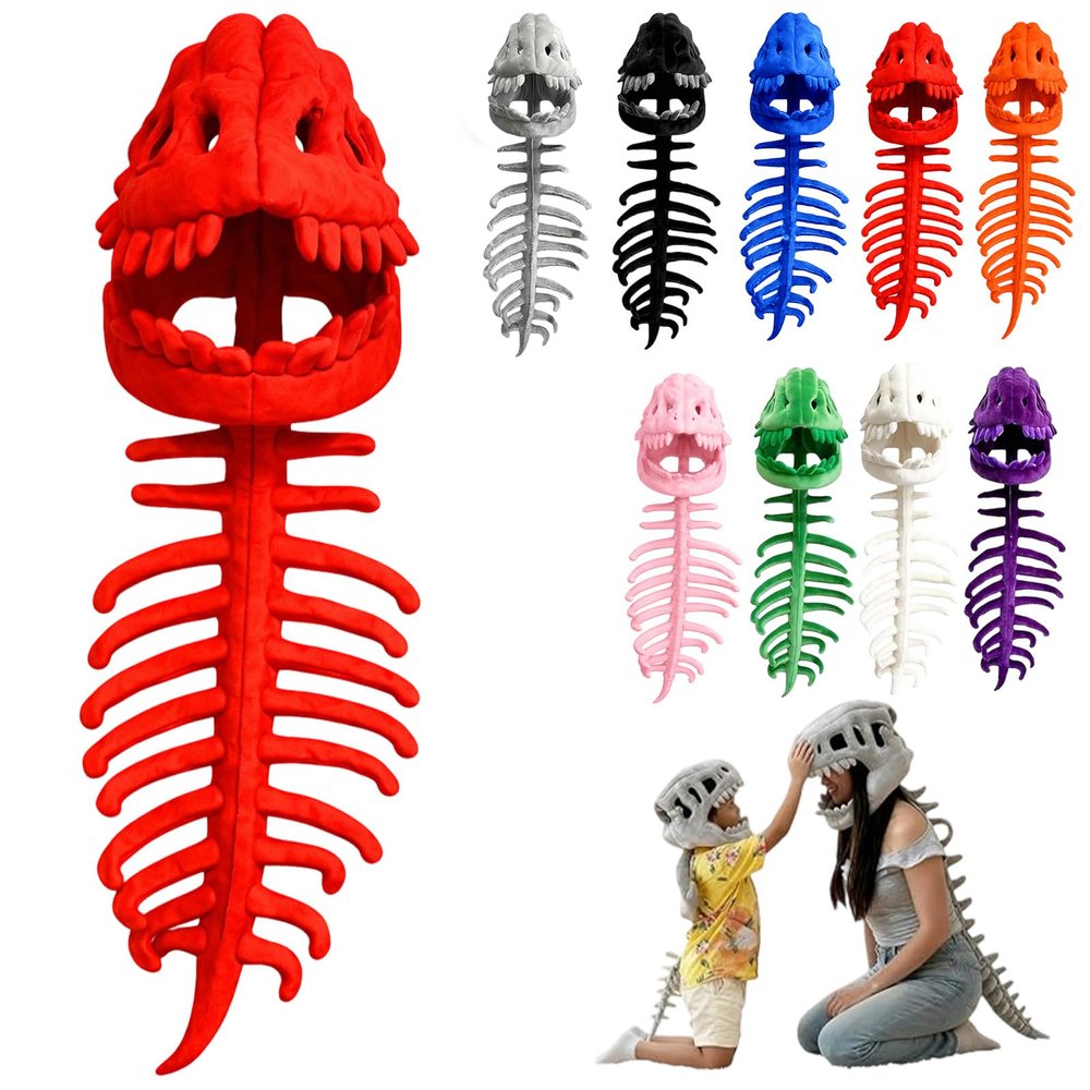 2026 New Dinosaur Skeleton Costume, 3D Spinosaurus Skull Mask & Plush Spine, for Dress-Up Play (Red, 31 in)