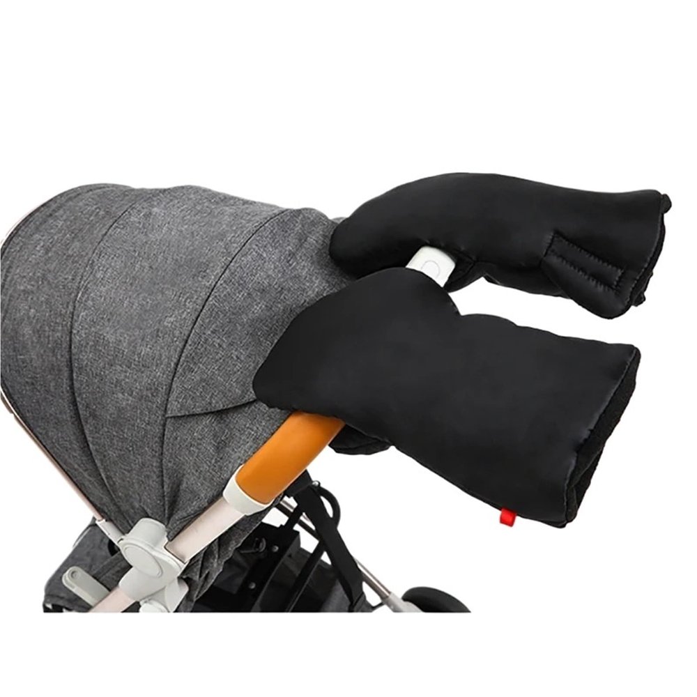 2pair Winter Warm Baby Stroller Gloves Thickened Hand Protection Frostproof Windproof Snowproof Scarf(Black Gloves)
