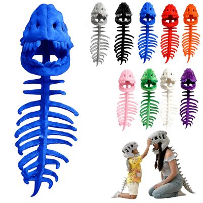 2026 New Dinosaur Skeleton Costume, 3D Spinosaurus Skull Mask & Plush Spine, for Dress-Up Play (Blue, 31 in)