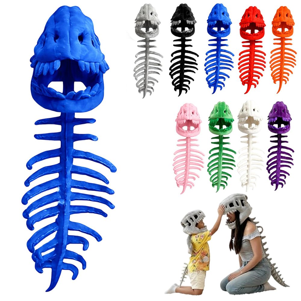 2026 New Dinosaur Skeleton Costume, 3D Spinosaurus Skull Mask & Plush Spine, for Dress-Up Play (Blue, 31 in)