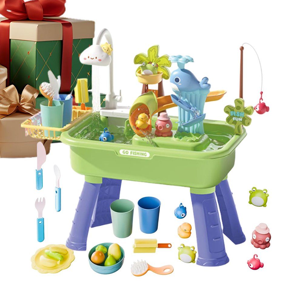 Water Table for Children, Removable Legs, Electric Play Sink with Running and Pump, Sand and Water Table, Fishing Game, for Boys Girls Ages 4-8 Summer Outdoor Pool Beach