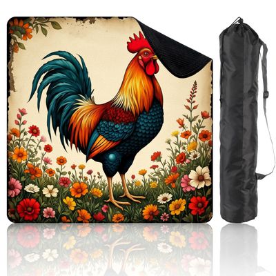 31.5" x 31.5" Mahjong Mat for Table with Carrying Bag Colorful Rooster Vibrant Feathers Standing Among Non-Slip Noise-Reducing Game Mat Mahjong Accessories for Poker Dominoes Board Games