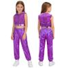 Yiesvsov Teen Girls Jazz Dancing Clothes Hip Hop Dance Performance Costume for 80s 90s Party Cheer Uniform Carnival Set Purple 12 Years view 1