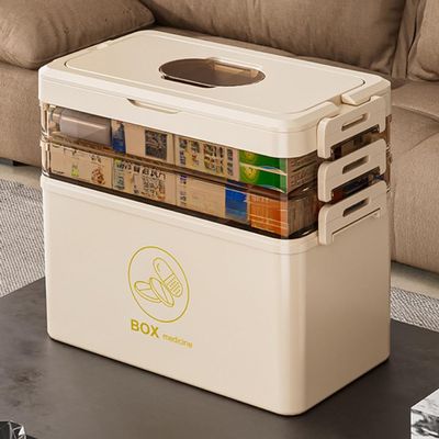 Medicine Storage Box Organizer with Handle,Portable Pill Case Empty First Aid Kit,Multipurpose Medical Supply Cabinet with Removable Tray for Home Travel School (Tea,11.816.59.45inch)