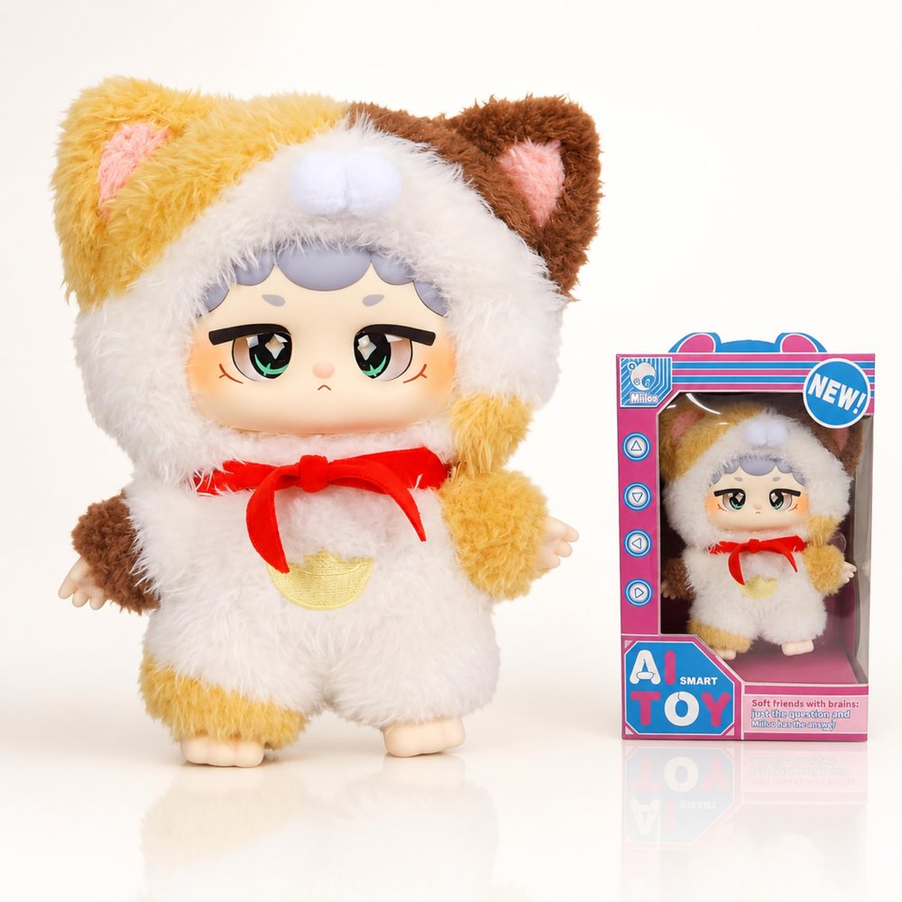 MIILOO AI Smart Companion for Teens & Adults, Rechargeable Voice Interactive Plush Character with AI Chat, Storytelling & Learning Assistant Fortune Calico