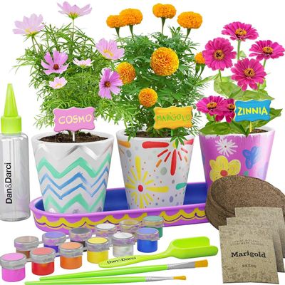 Dan&Darci Paint & Plant Flower Garden Kit for Kids Stoneware Pots, Seeds & Paint Set STEM Arts & Crafts Gift for Boys and Girls Ages 612