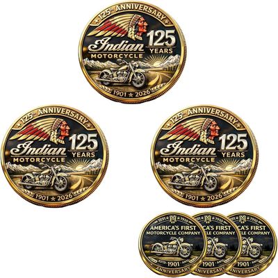 125th Anniversary Commemorative Coin Collectible Motorcycle Challenge with Embossed Cruiser Design, Gold & Black Finish, Motorcycle Lovers Desk Decor & Meaningful Enthusiast Gift (3PCS)