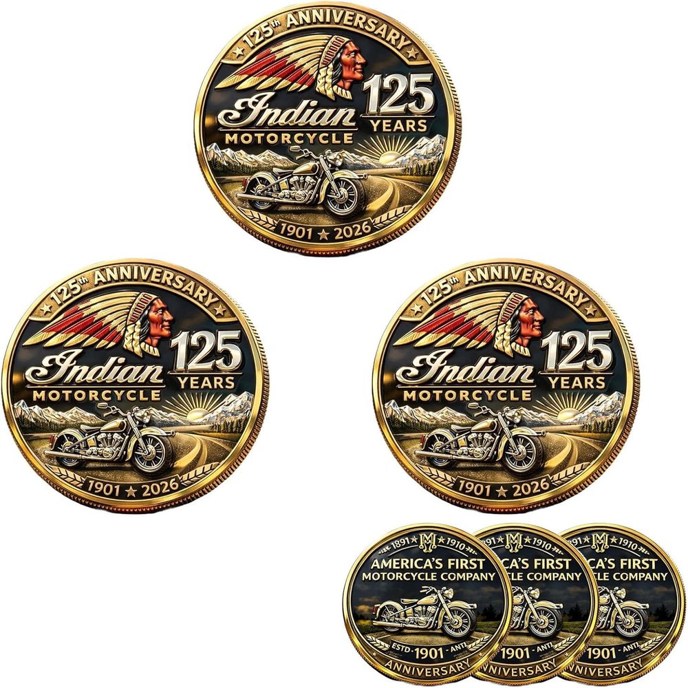 125th Anniversary Commemorative Coin Collectible Motorcycle Challenge with Embossed Cruiser Design, Gold & Black Finish, Motorcycle Lovers Desk Decor & Meaningful Enthusiast Gift (3PCS)
