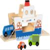 goki 53766 - GokiLINE Wooden Car Ferry with Crank Loading Ramps and 3 Vehicles, Toy Ferry with Cars, Port Playset for Play Cars view 1