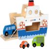 goki 53766 - GokiLINE Wooden Car Ferry with Crank Loading Ramps and 3 Vehicles, Toy Ferry with Cars, Port Playset for Play Cars view 2
