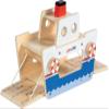 goki 53766 - GokiLINE Wooden Car Ferry with Crank Loading Ramps and 3 Vehicles, Toy Ferry with Cars, Port Playset for Play Cars view 3