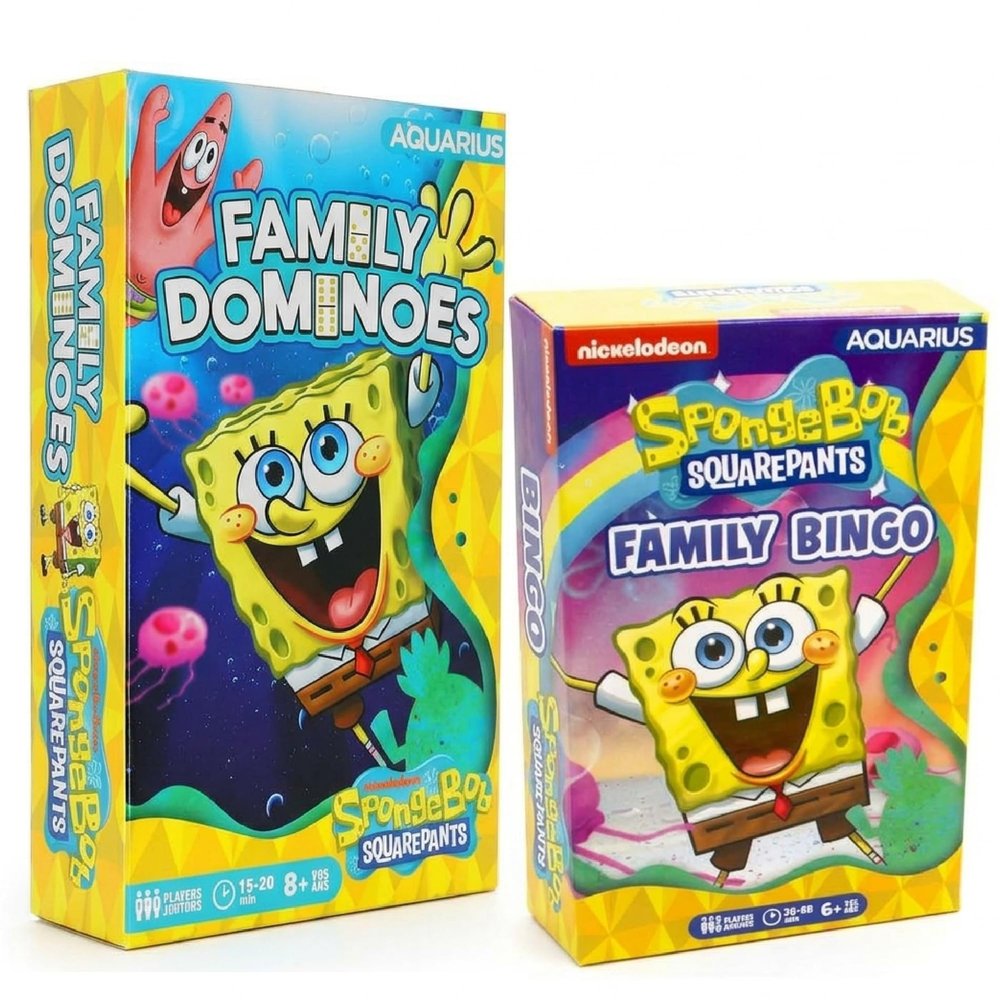 AQUARIUS Spongebob Squarepants Family Games Bundle Spongebob Bingo Game & Double 6 Dominoes Game, Officially Licensed Spongebob Squarepants Games for Kids & Adults