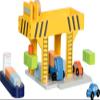 goki 55826 - Wooden Harbour Crane with Container, Cargo Ship and Vehicles, Bridge Crane/Container Crane with Crank and Magnetic Lifter, Container Port Toy Set view 2