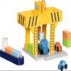 goki 55826 - Wooden Harbour Crane with Container, Cargo Ship and Vehicles, Bridge Crane/Container Crane with Crank and Magnetic Lifter, Container Port Toy Set view 3