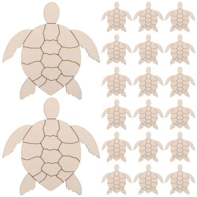 CVUTOVO 30pcs Animal Cutouts: Unfinished Wooden Turtle Craft Shapes for Coloring - DIY Sea Animal Ornaments for Camping Party Decoration