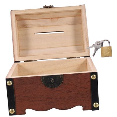 Abaodam Lockable Wooden Treasure Chest Money Bank for Small Vintage Coin Storage Box Retro Piggy Bank with Key for Secure Savings and Jewelry Organization
