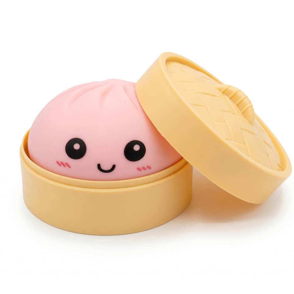 Moiegouct Pink Dumpling Squishies with Box,New Mystery Squishys Dumplings Stress Relief Balls Fidget Sensory Toy,Bao Bun with Food Steamer Stretchy Desk Squeeze Toys