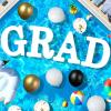 2026 Large EVA Grad Prom Floating Pool Letters Floating Letters for Pool with 35pcs White Black Gold Confetti Balloons for Send Off Graduation Foam Party Decor view 3