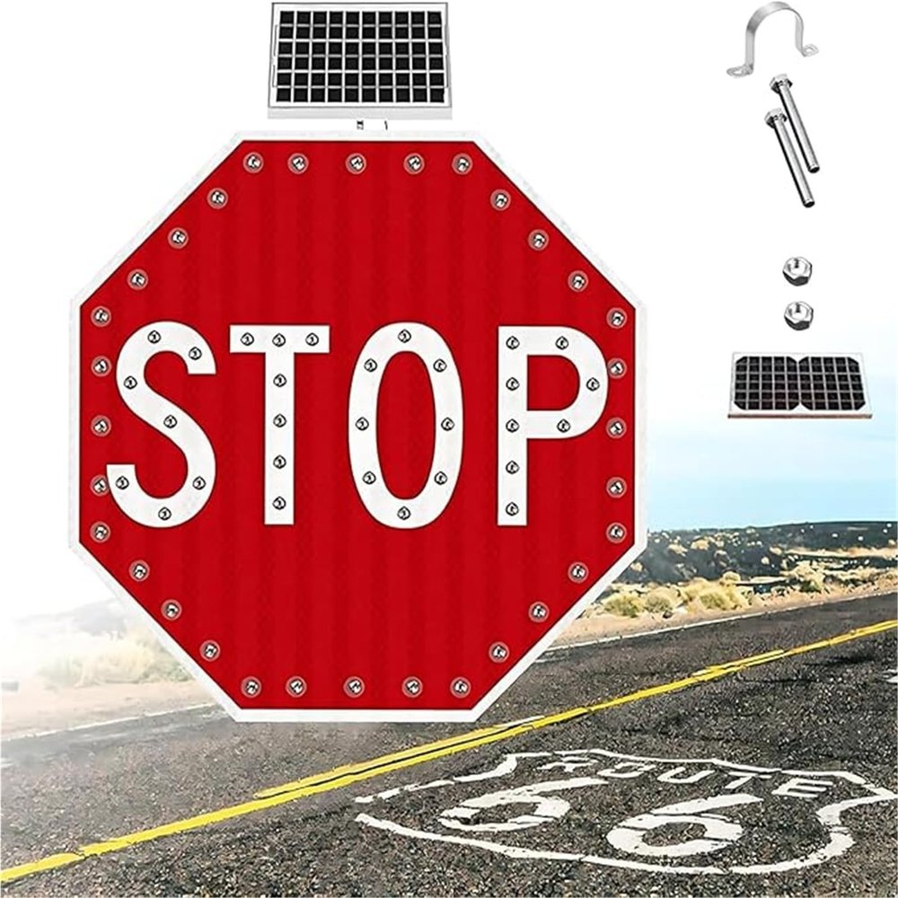 30" Solar-Powered LED Stop Sign - Blinking Traffic Warning Light for Outdoor Streets, Energy-Efficient Safety Sign for Vehicles and Pedestrians, Always On Visibility
