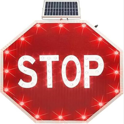 24"/30" Solar-Powered LED Flashing Stop Sign with Red Reflective Film - Bright Blinking Warning Light for Enhanced Road Safety, Durable Traffic Sign for Drivers & Pedestrians