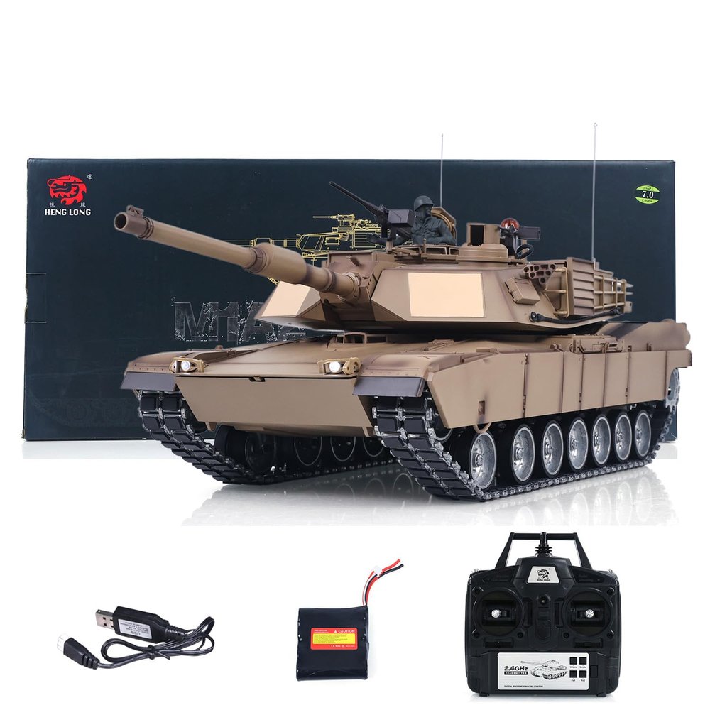 TOUCAN RC HOBBY Heng Long 1/16 RC Main Battle Tank Abrams M1A2 Metal Chassis Wheels Steel Gearbox Turret 360 Rotation Barrel Recoil Elevation